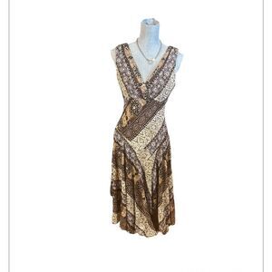 Rabbit Rabbit Rabbit Brown and Cream Geometric Midi Dress 4 (5165)